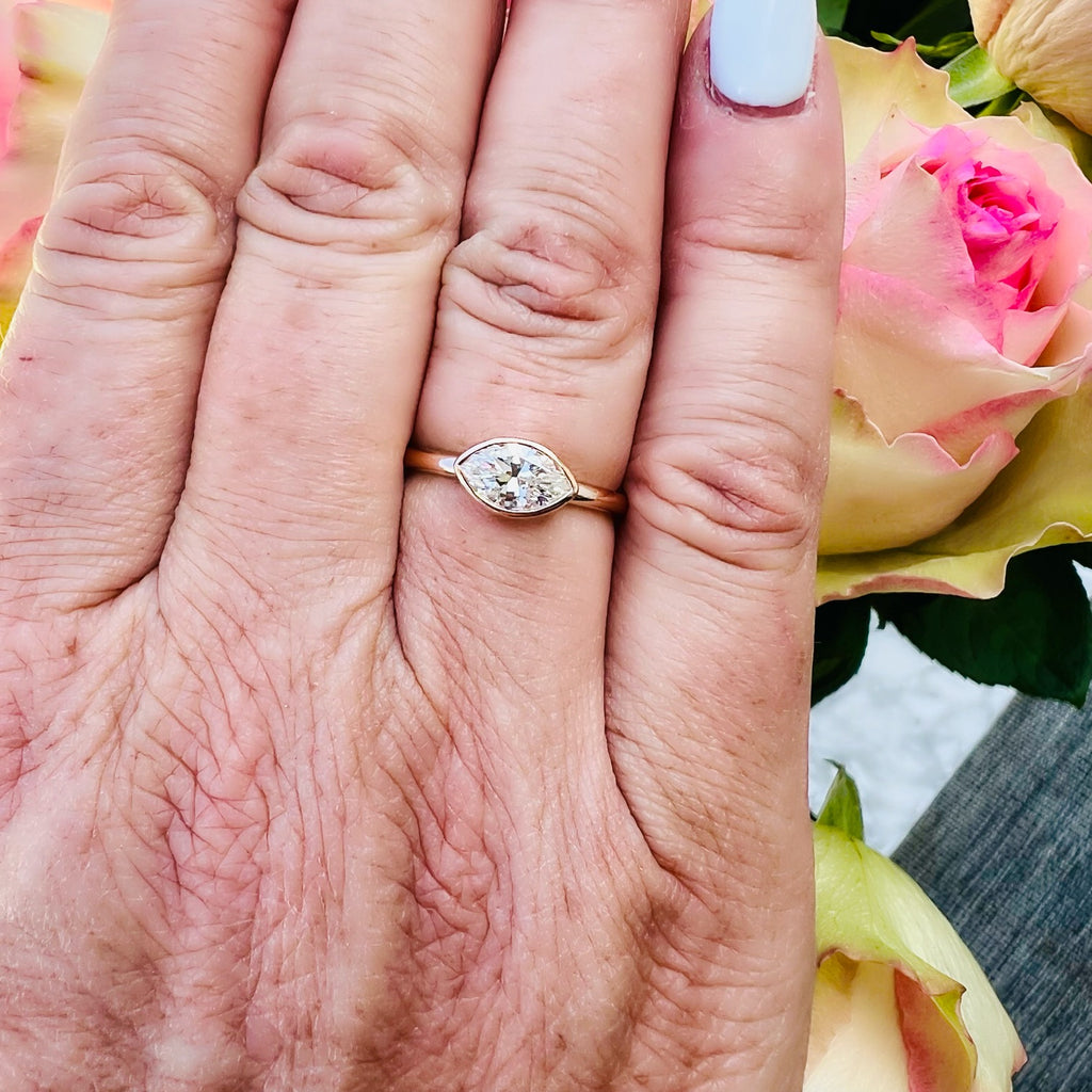 18kt Rose Gold Horizontal Set Marquise Diamond Ring
