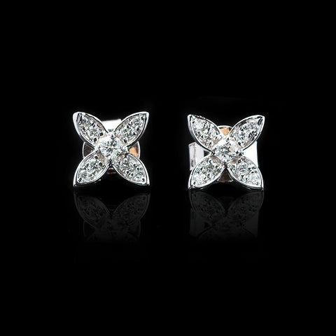 "Four Petal Flower" Diamond White Gold Earrings