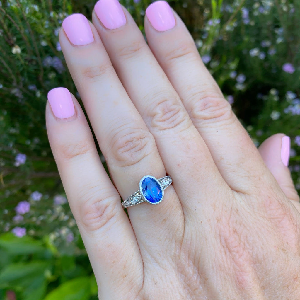 Ceylon Sapphire, Diamond & Platinum Ring