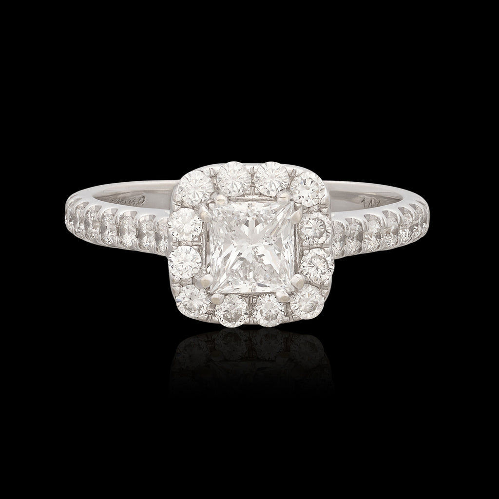 White Gold Princess Cut Diamond Halo Engagement Ring