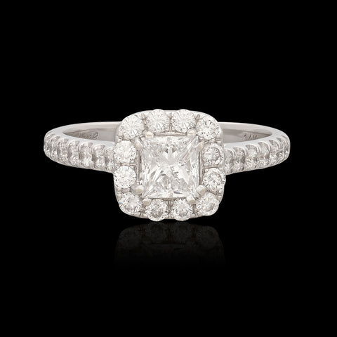 White Gold Princess Cut Diamond Halo Engagement Ring
