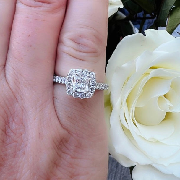 White Gold Princess Cut Diamond Halo Engagement Ring