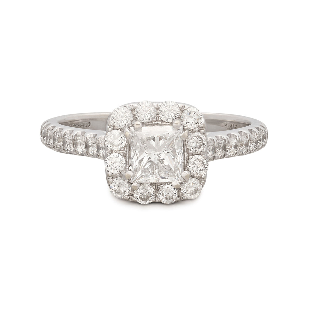 White Gold Princess Cut Diamond Halo Engagement Ring