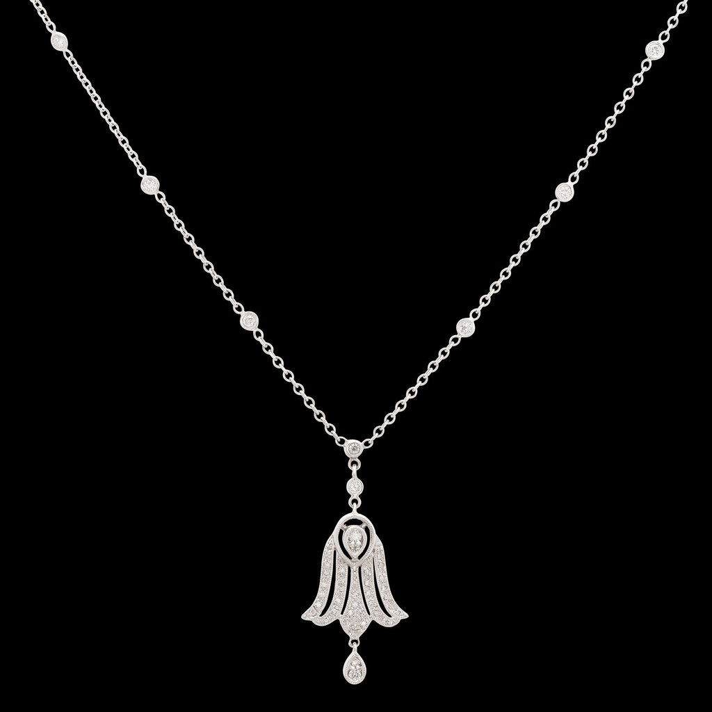 18k White Gold Art Deco Style Diamond Necklace
