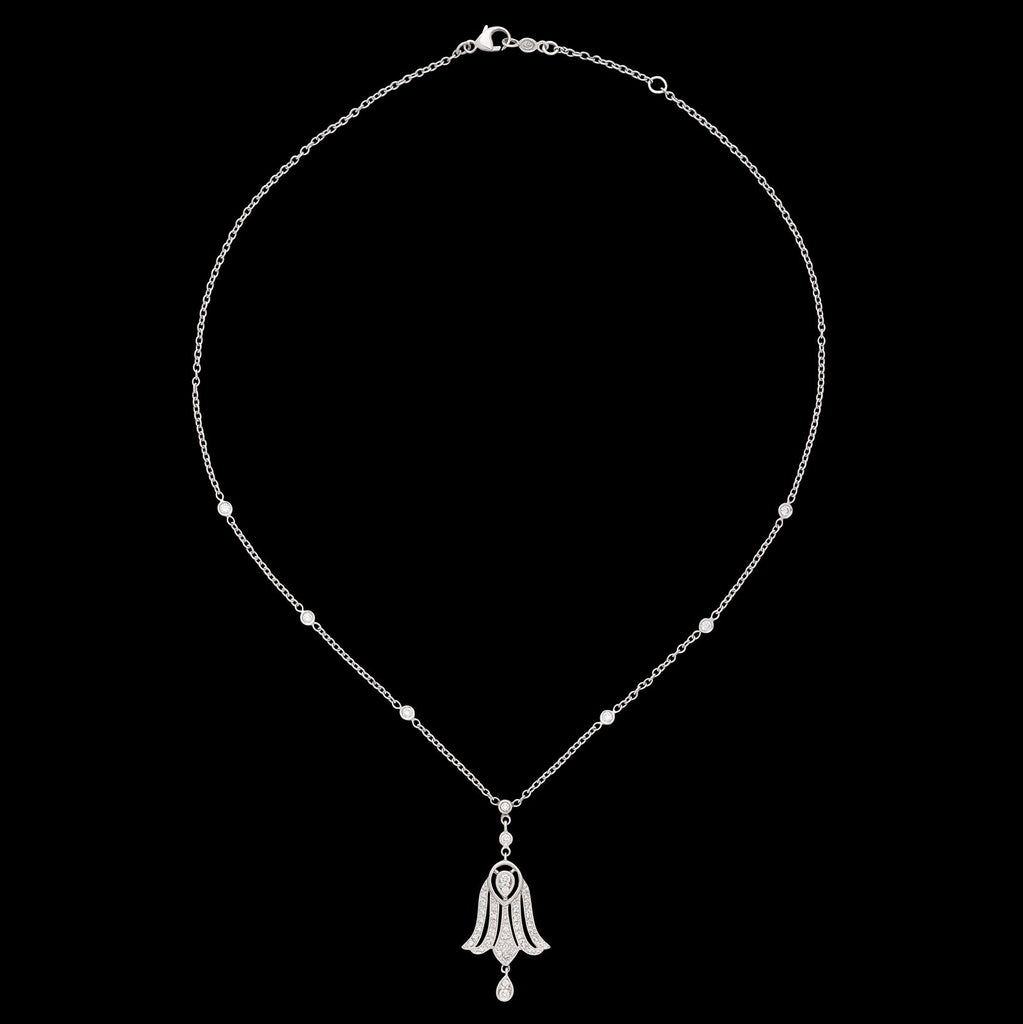 18k White Gold Art Deco Style Diamond Necklace