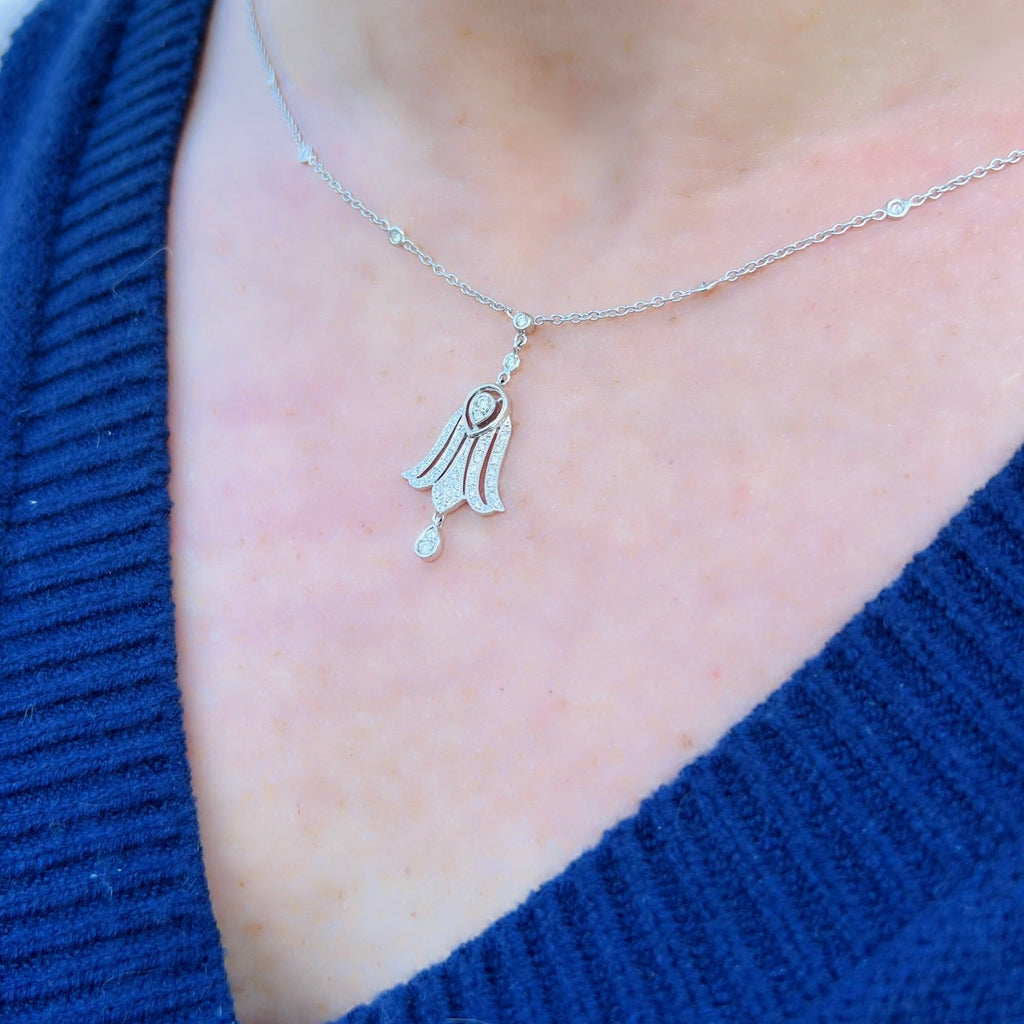 18k White Gold Art Deco Style Diamond Necklace