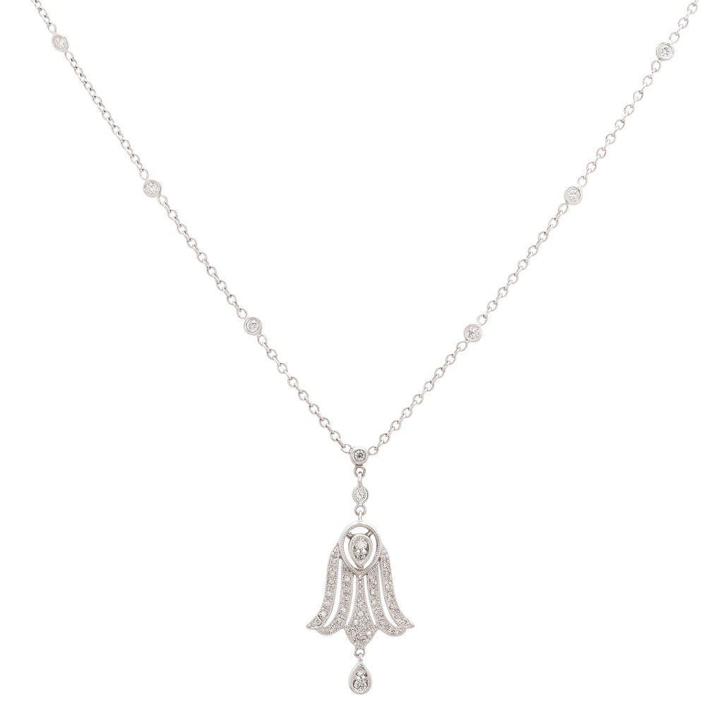 18k White Gold Art Deco Style Diamond Necklace