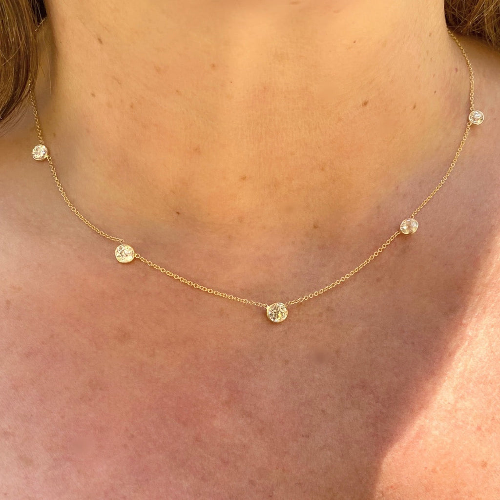 5 Stone Old European Cut Diamonds-By-The-Yard Necklace