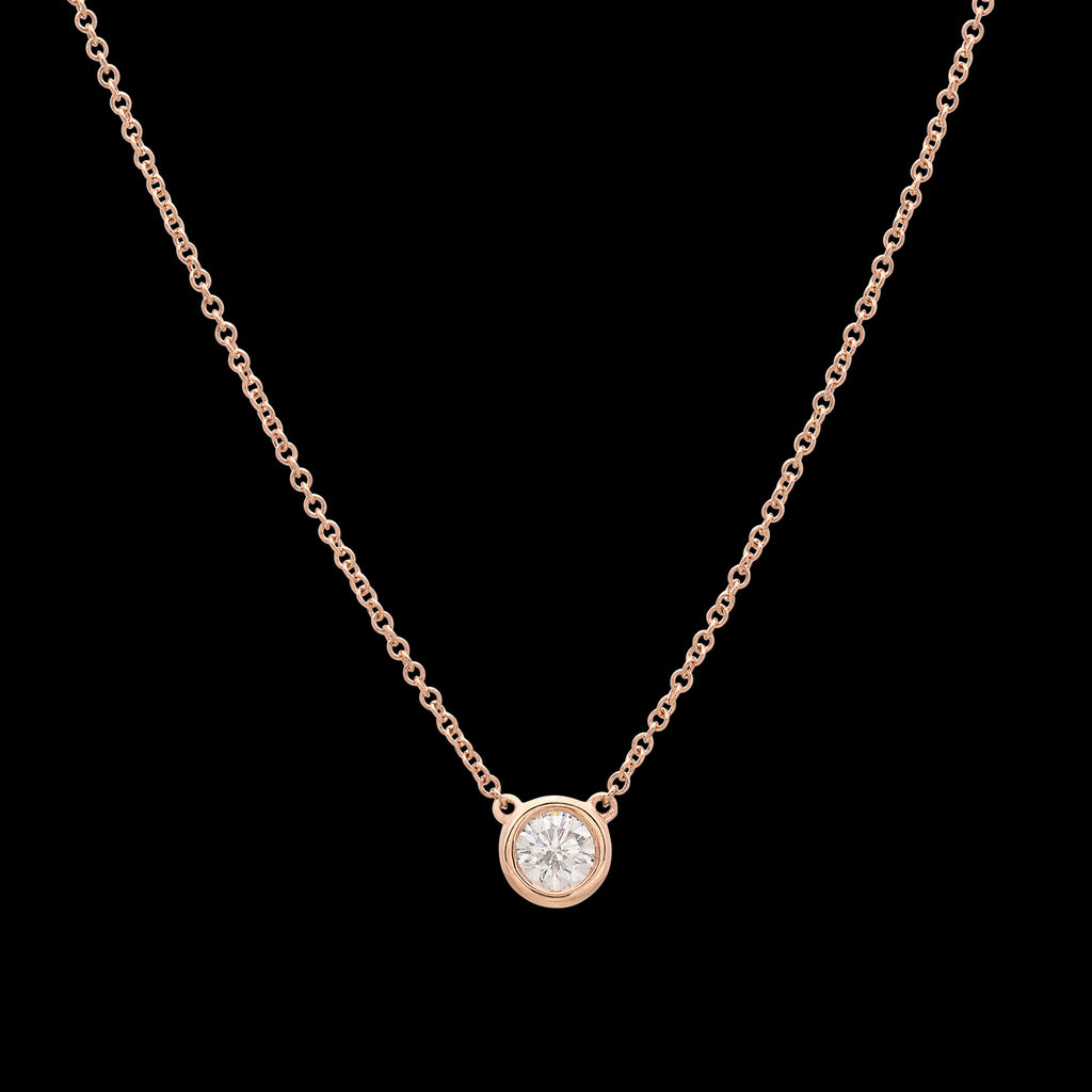 18kt Rose Gold Solitaire Diamond Necklace