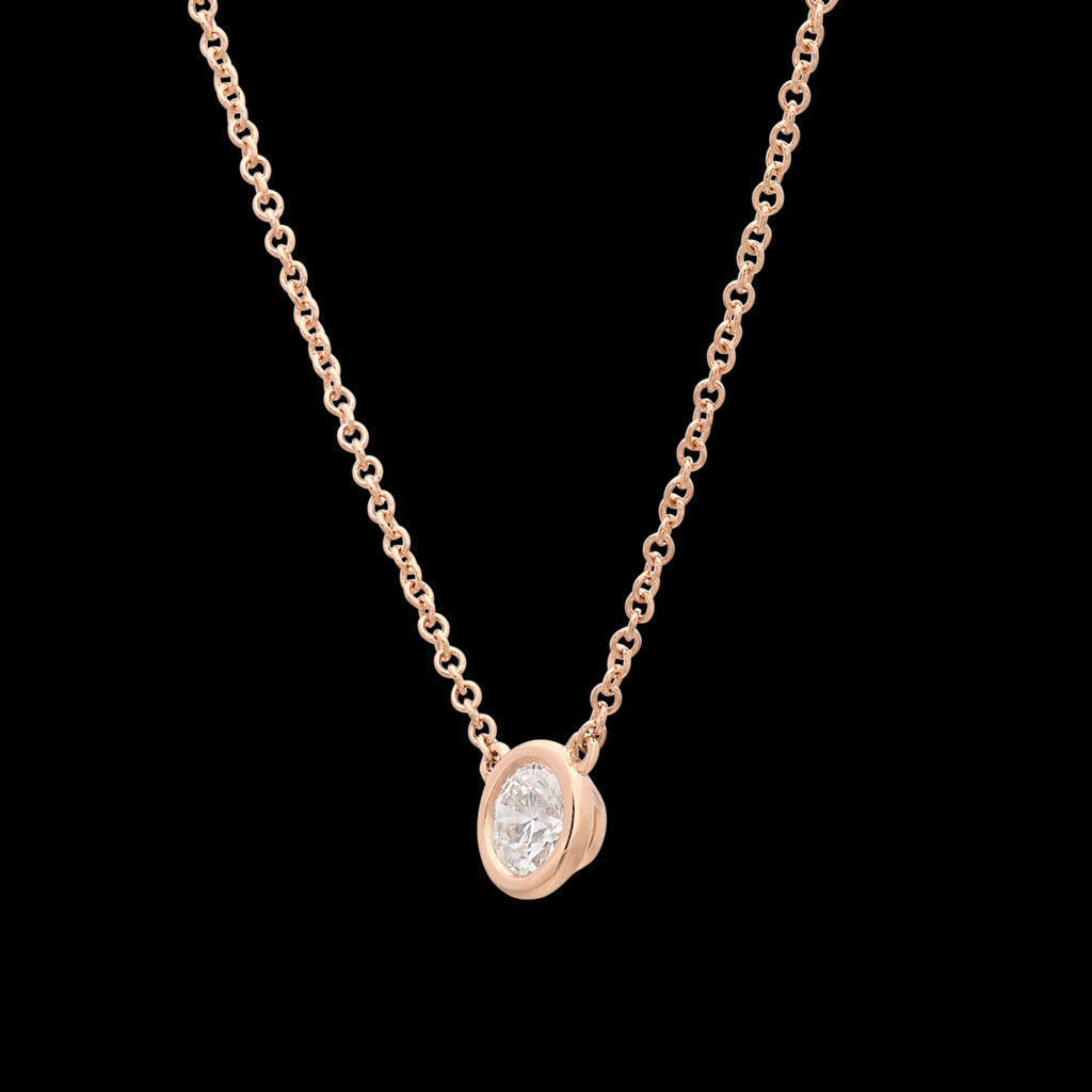18kt Rose Gold Solitaire Diamond Necklace