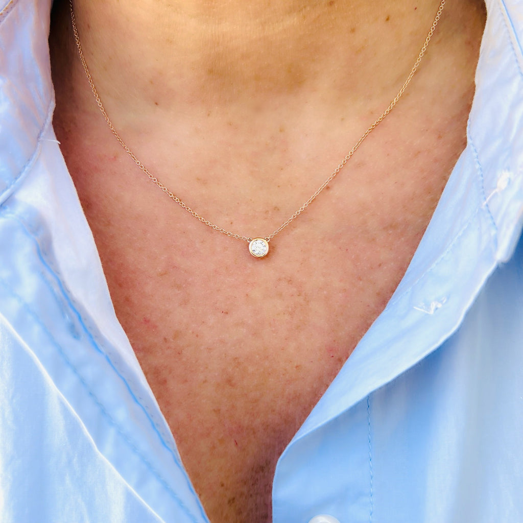 18kt Rose Gold Solitaire Diamond Necklace