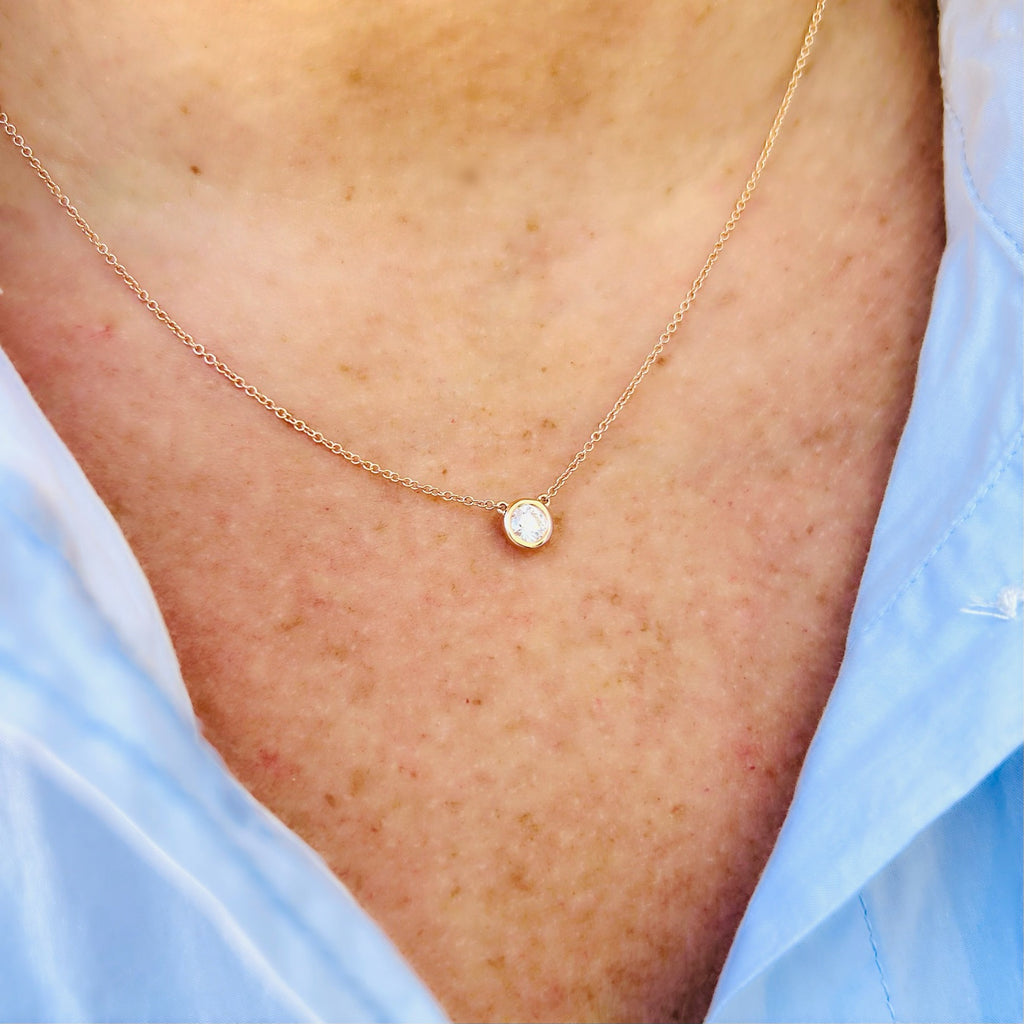 18kt Rose Gold Solitaire Diamond Necklace