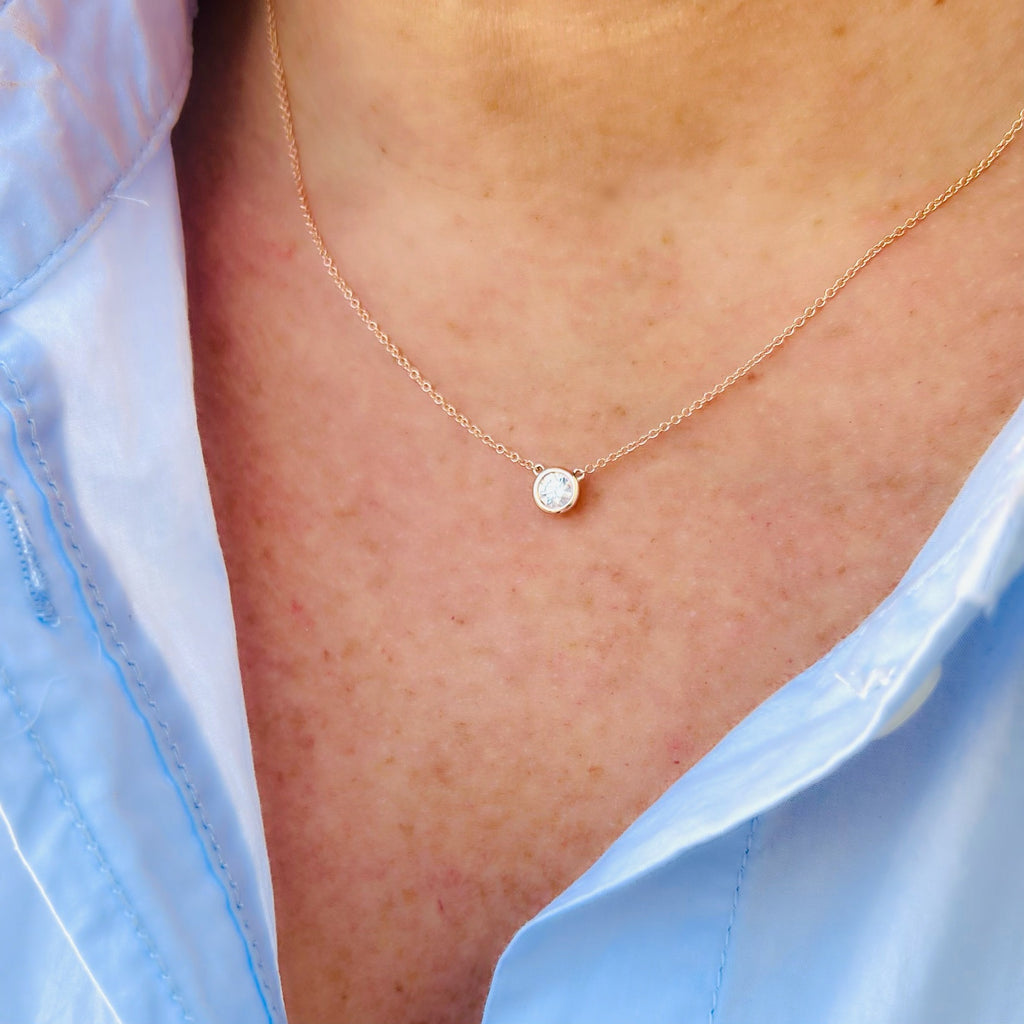 18kt Rose Gold Solitaire Diamond Necklace