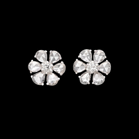 Beautiful Floral Diamond Stud 18k White Gold Earrings