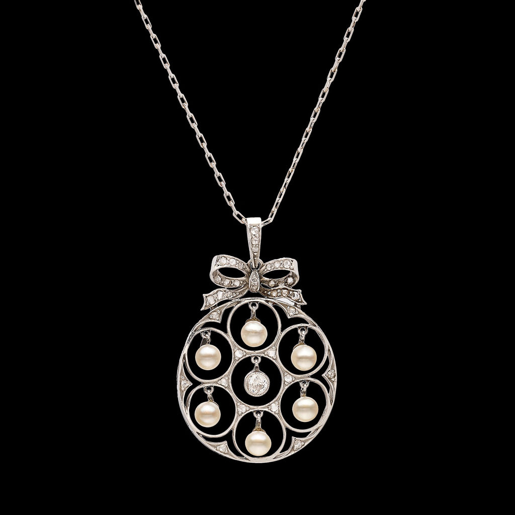 Edwardian Diamond and Pearl Pendant Necklace