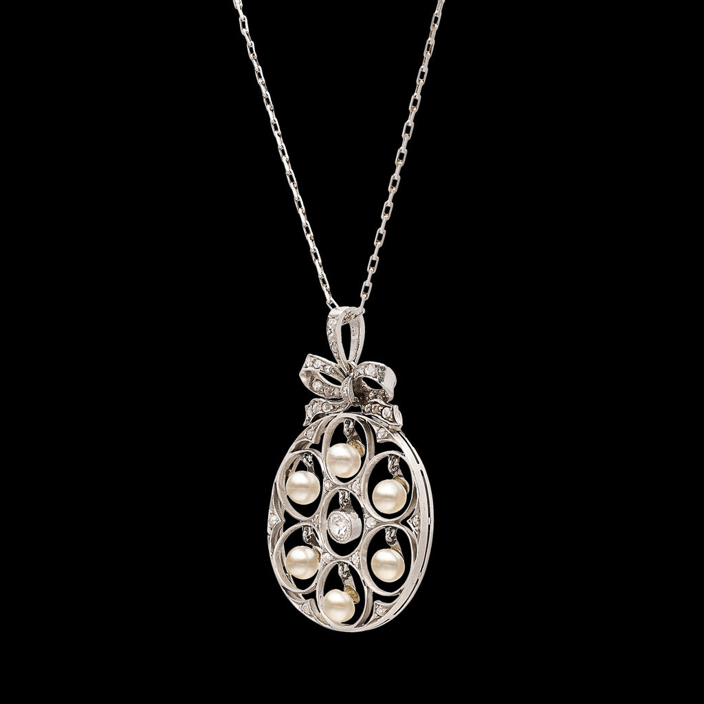Edwardian Diamond and Pearl Pendant Necklace