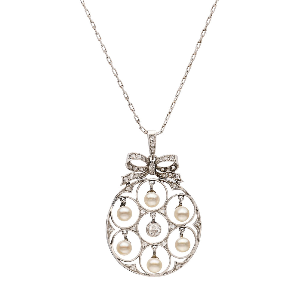 Edwardian Diamond and Pearl Pendant Necklace