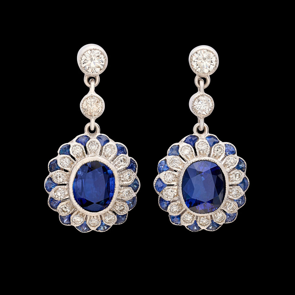 18 karat White Gold Sapphire & Diamond Drop Earrings