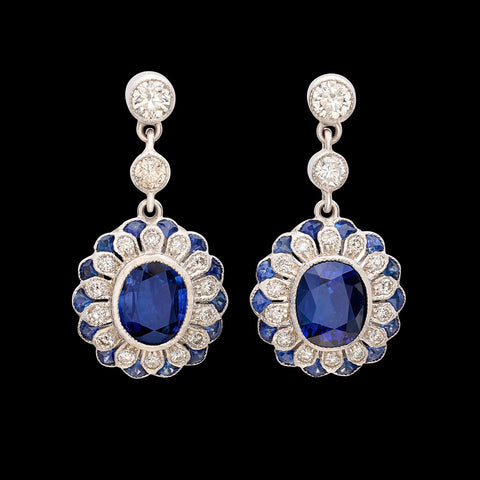 18 karat White Gold Sapphire & Diamond Drop Earrings