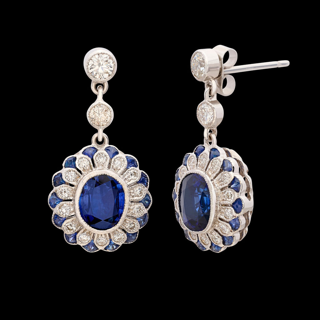 18 karat White Gold Sapphire & Diamond Drop Earrings