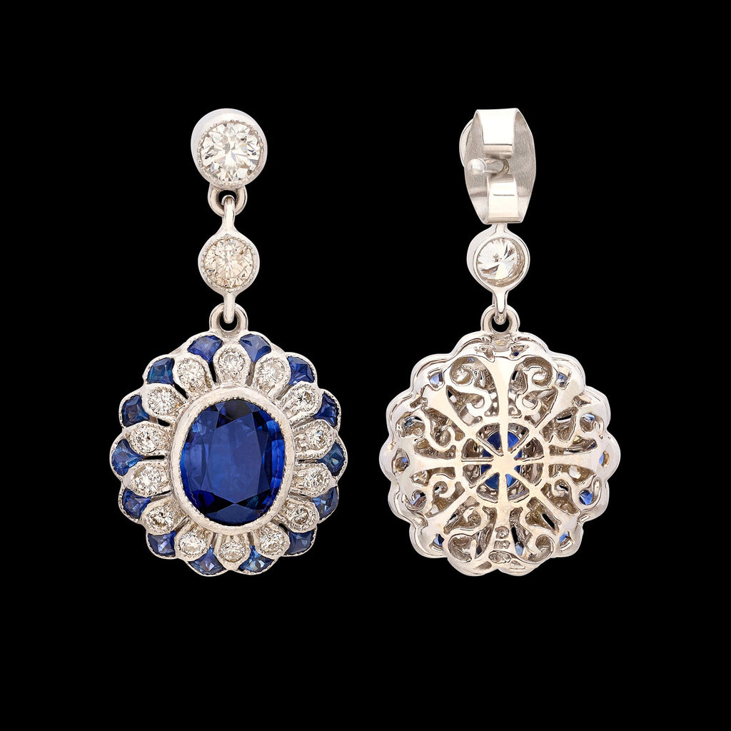 18 karat White Gold Sapphire & Diamond Drop Earrings