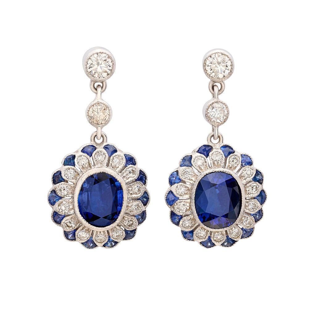 18 karat White Gold Sapphire & Diamond Drop Earrings