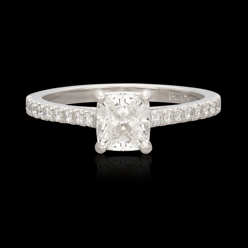 Remarkable Platinum GIA Cushion Cut Diamond Ring