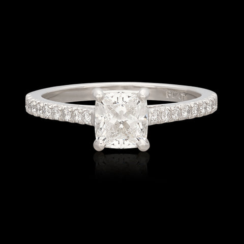Remarkable Platinum GIA Cushion Cut Diamond Ring
