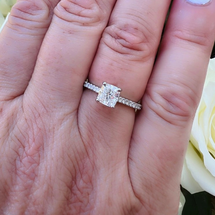 Remarkable Platinum GIA Cushion Cut Diamond Ring