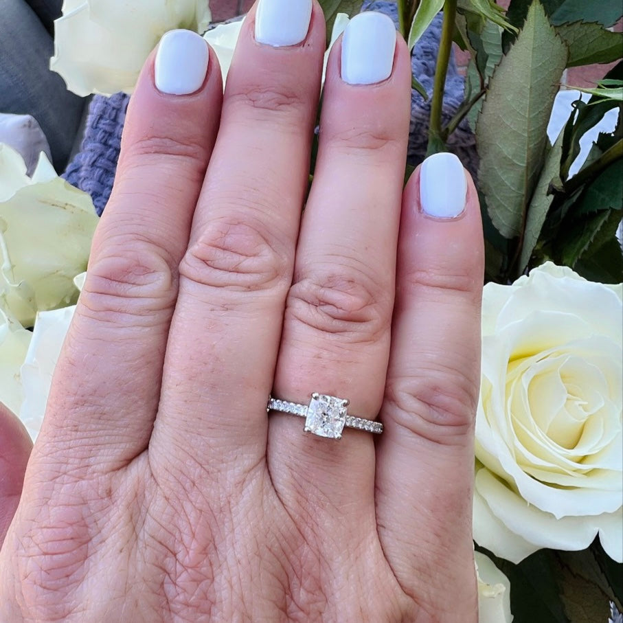 Remarkable Platinum GIA Cushion Cut Diamond Ring