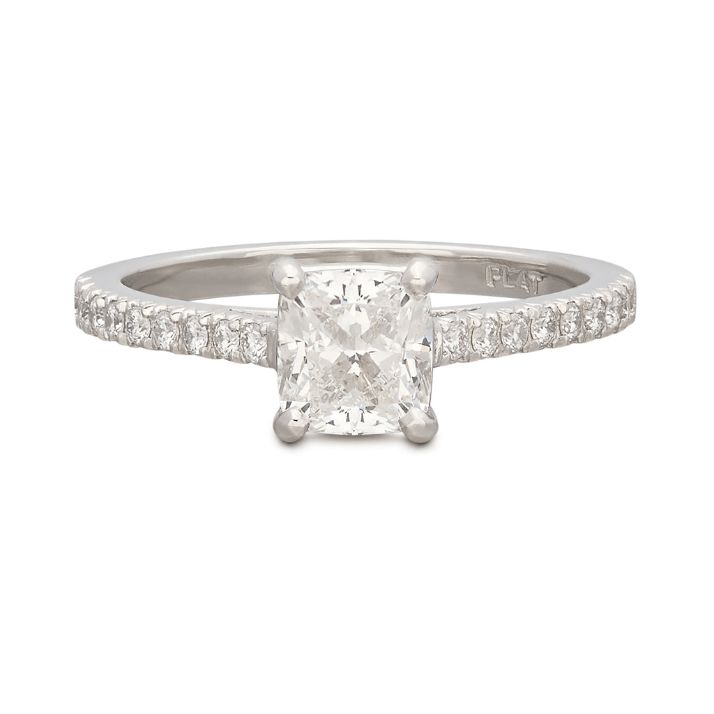 Remarkable Platinum GIA Cushion Cut Diamond Ring