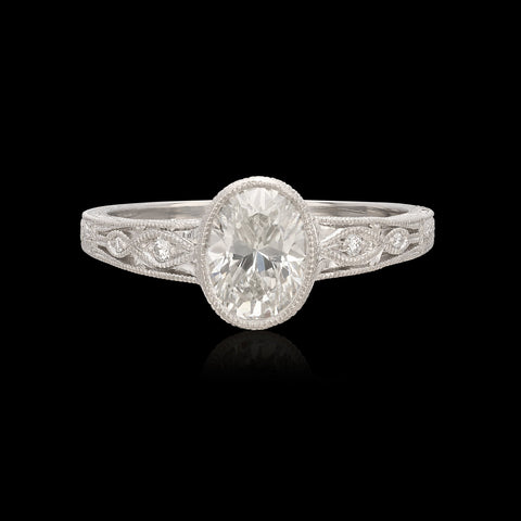 Custom Platinum Oval Cut Diamond Ring