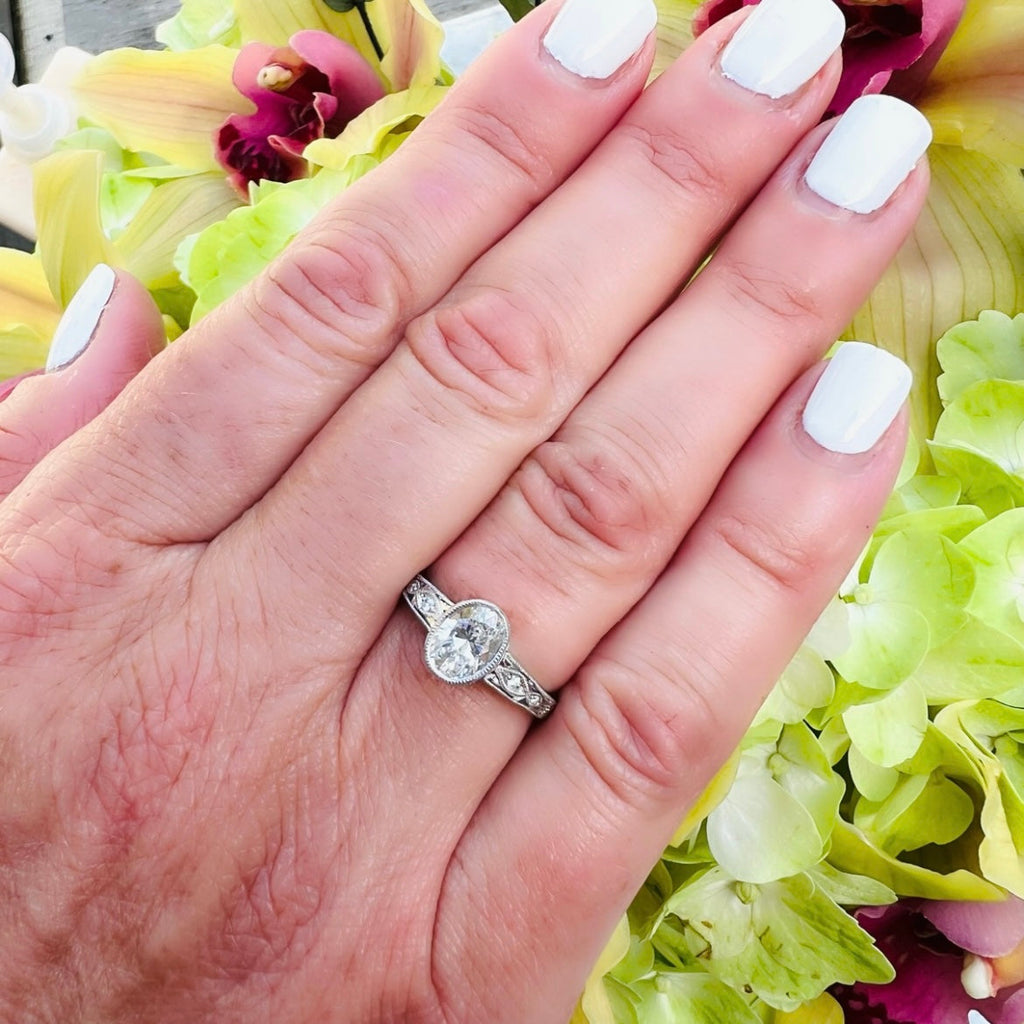 Custom Platinum Oval Cut Diamond Ring