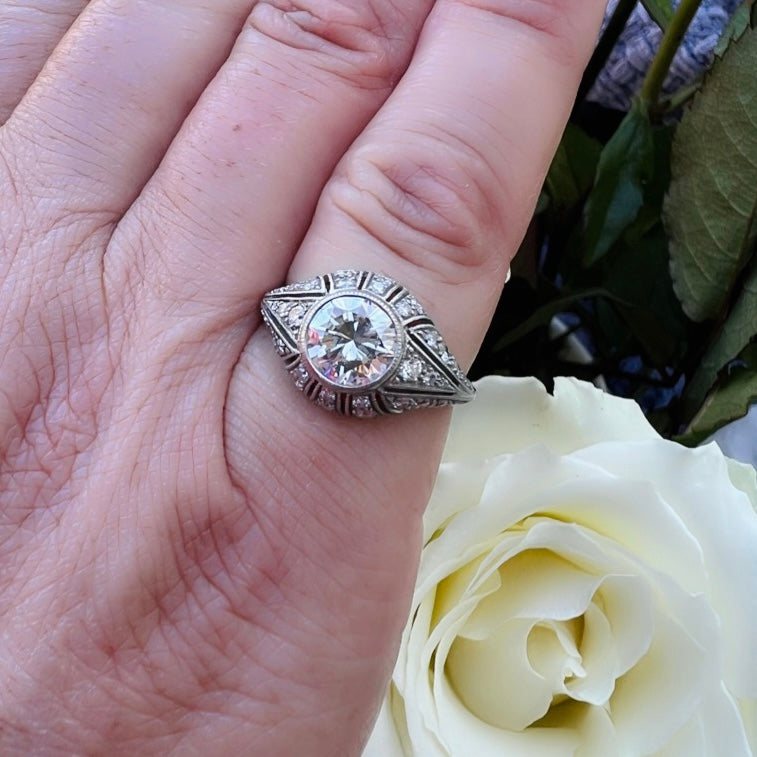 GIA 1.21ct F/VS2 Round Brilliant Diamond French Platinum Ring