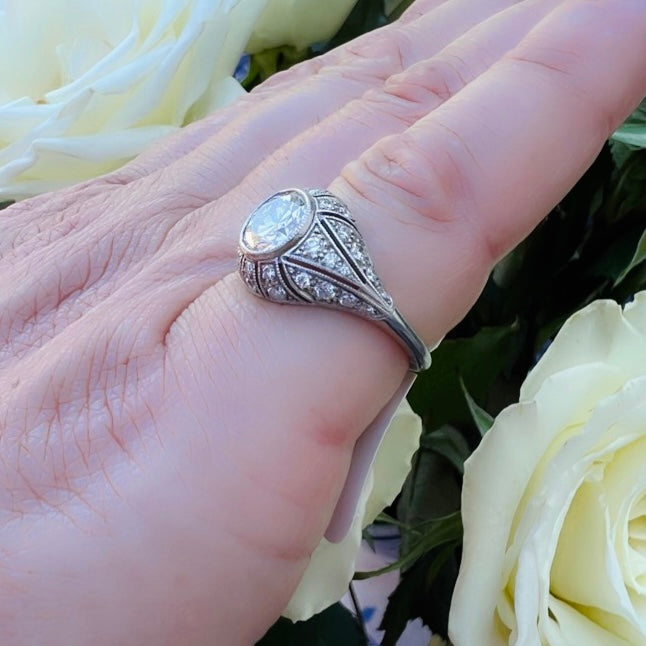 GIA 1.21ct F/VS2 Round Brilliant Diamond French Platinum Ring