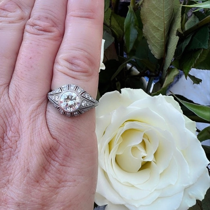 GIA 1.21ct F/VS2 Round Brilliant Diamond French Platinum Ring