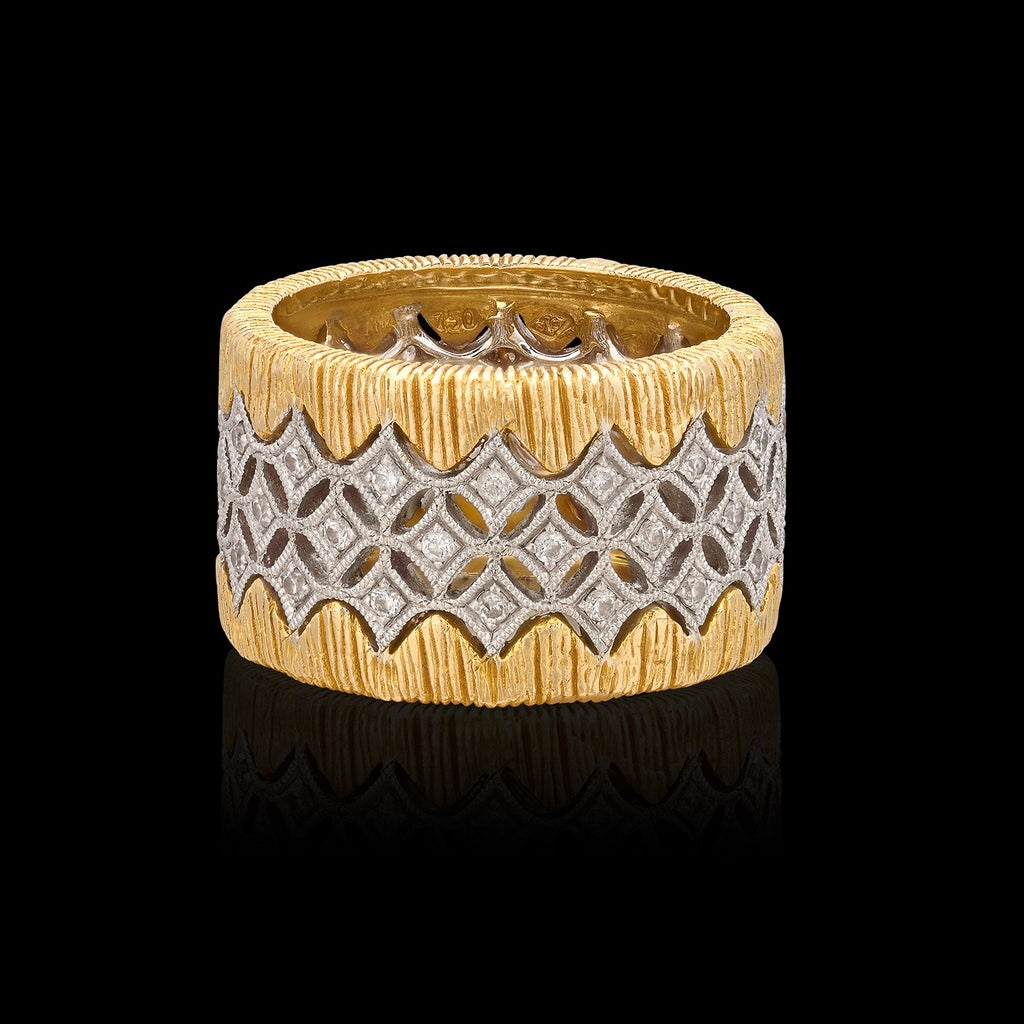 18kt Yellow and White Gold Wide Diamond Band Ring