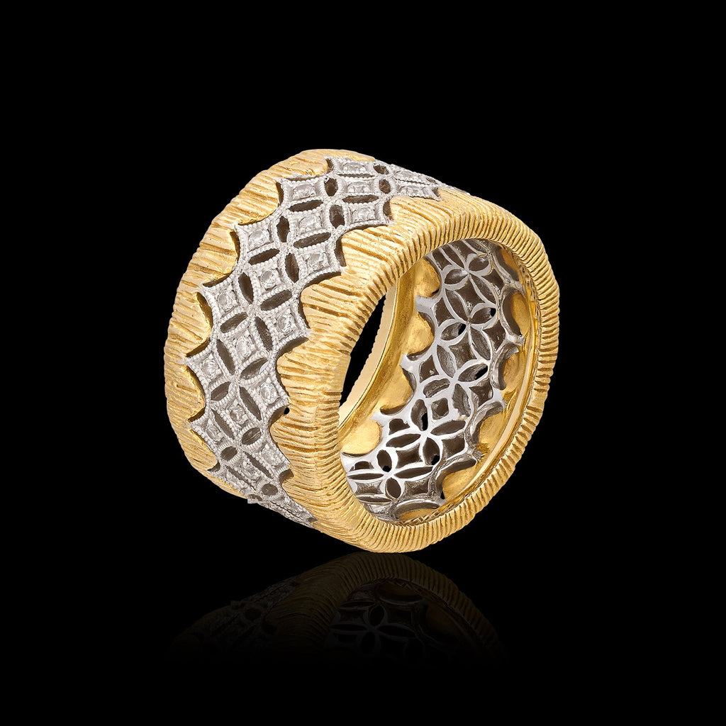 18kt Yellow and White Gold Wide Diamond Band Ring