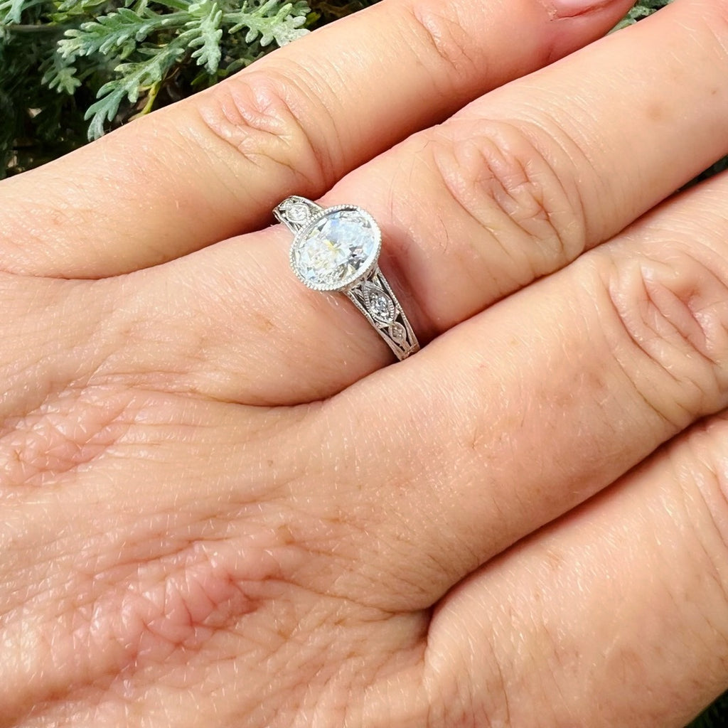 Custom Platinum Oval Cut Diamond Ring