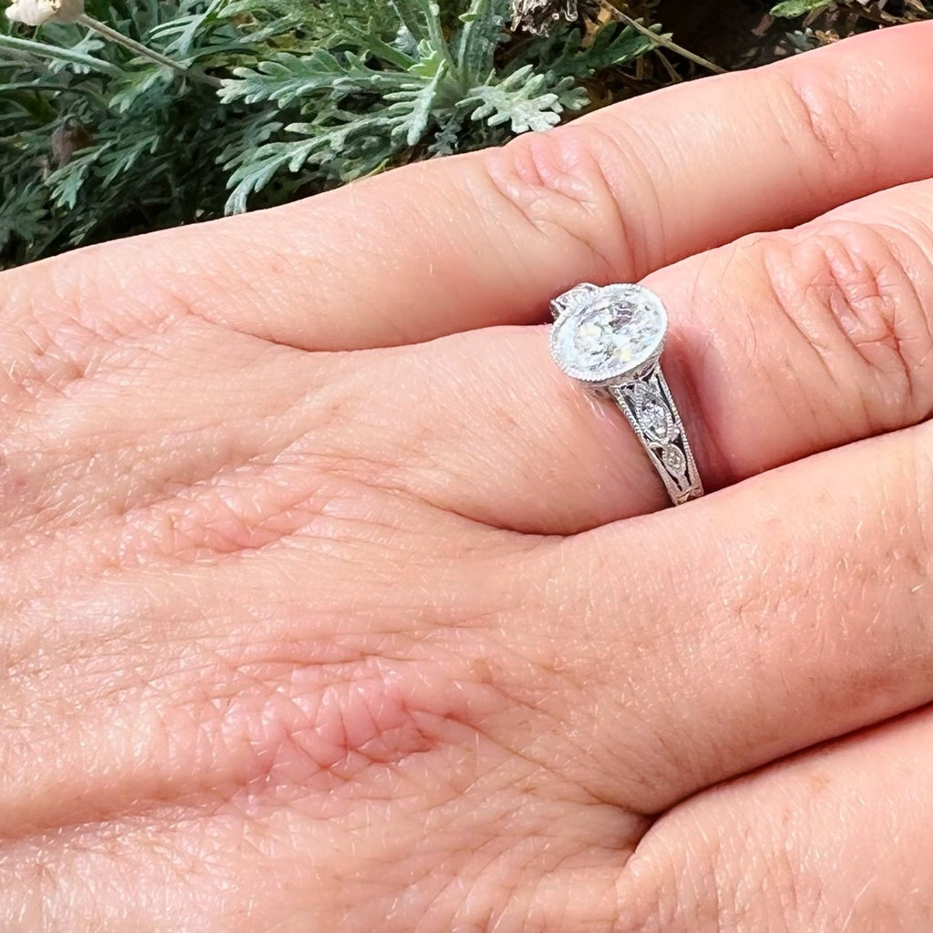 Custom Platinum Oval Cut Diamond Ring