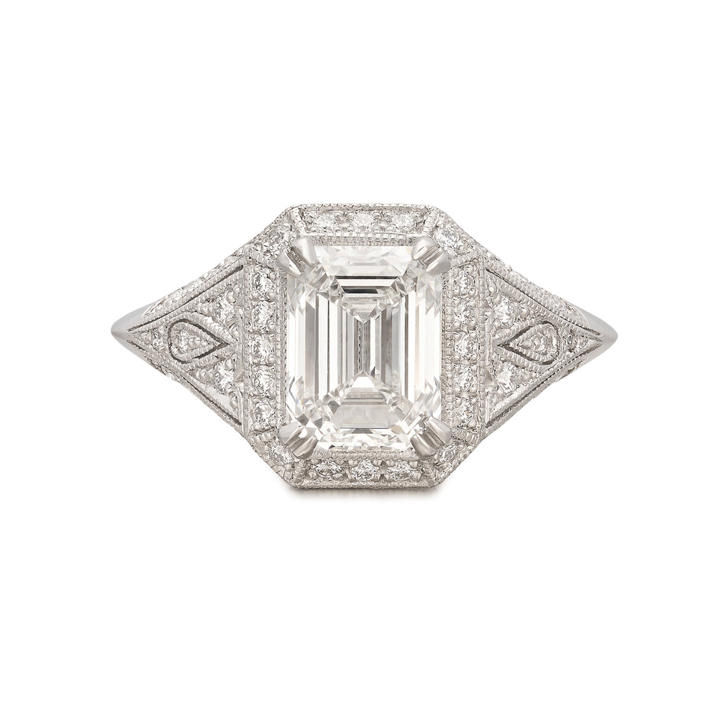 Extraordinary 2.01ct Emerald Cut Art Deco Style Platinum Diamond Ring