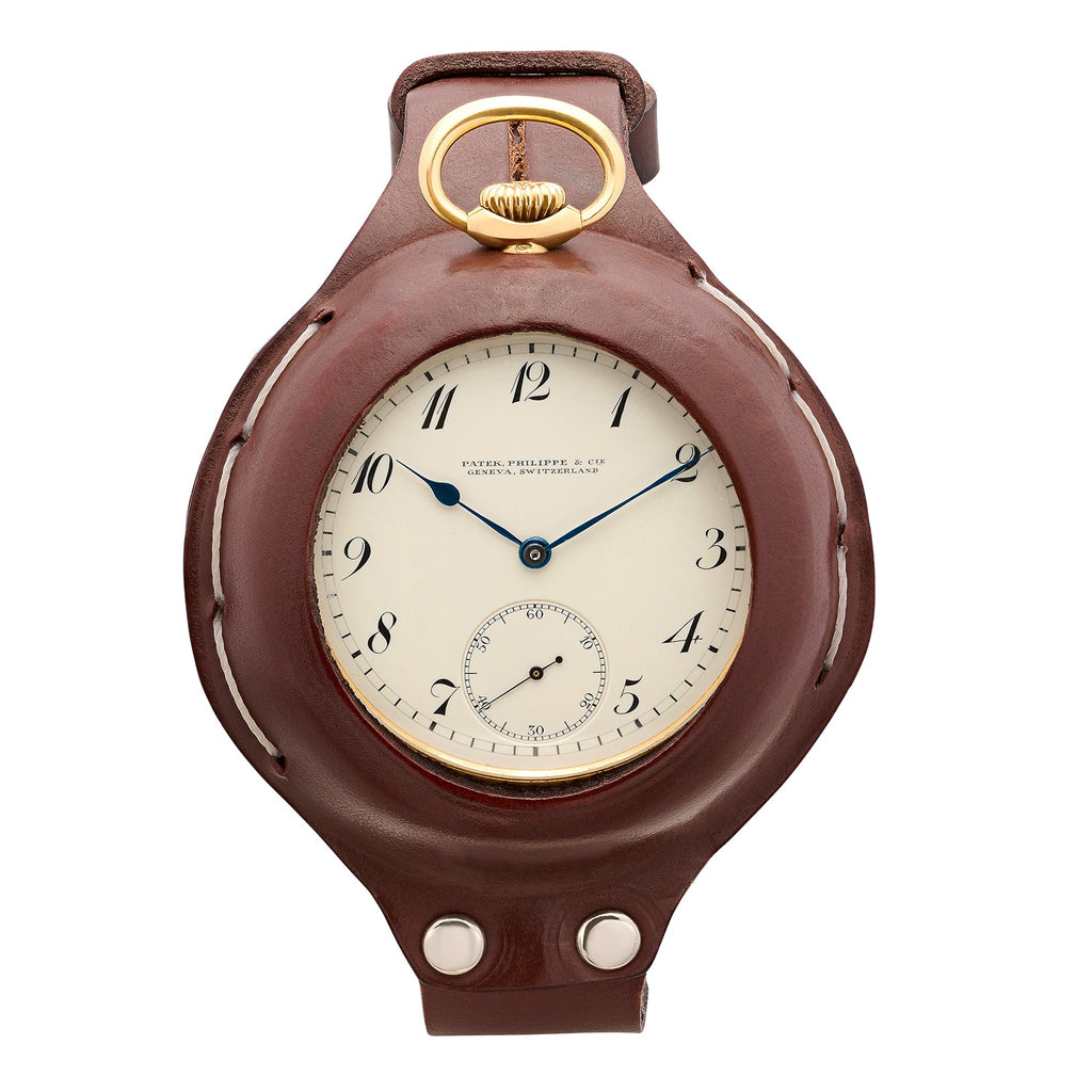 Antique Patek Phillipe Gold Pocket Watch with Wearable Leather Strap