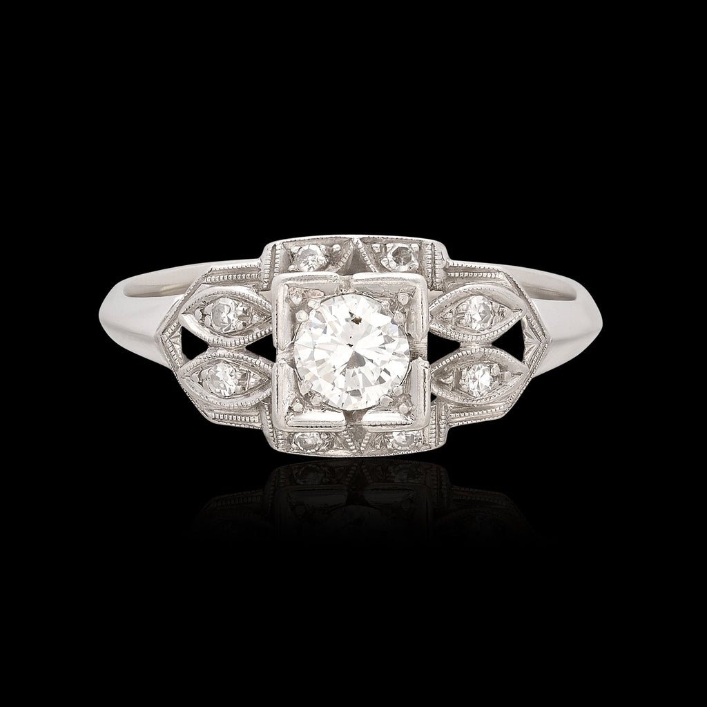 Estate Diamond & 14k White Gold Engagement Ring