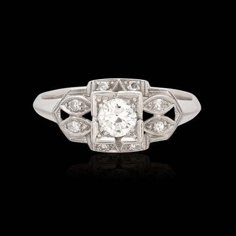 Estate Diamond & 14k White Gold Engagement Ring