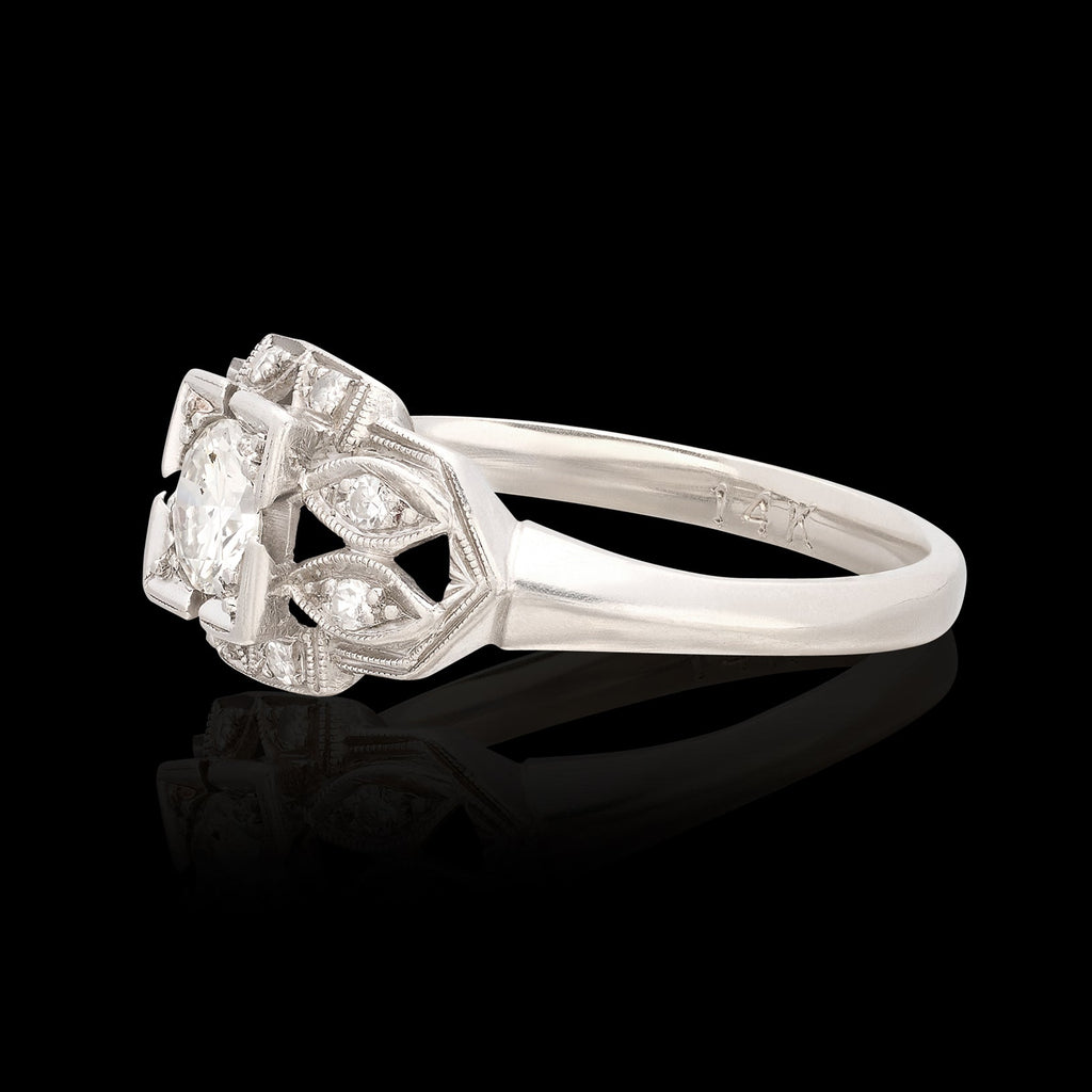 Estate Diamond & 14k White Gold Engagement Ring