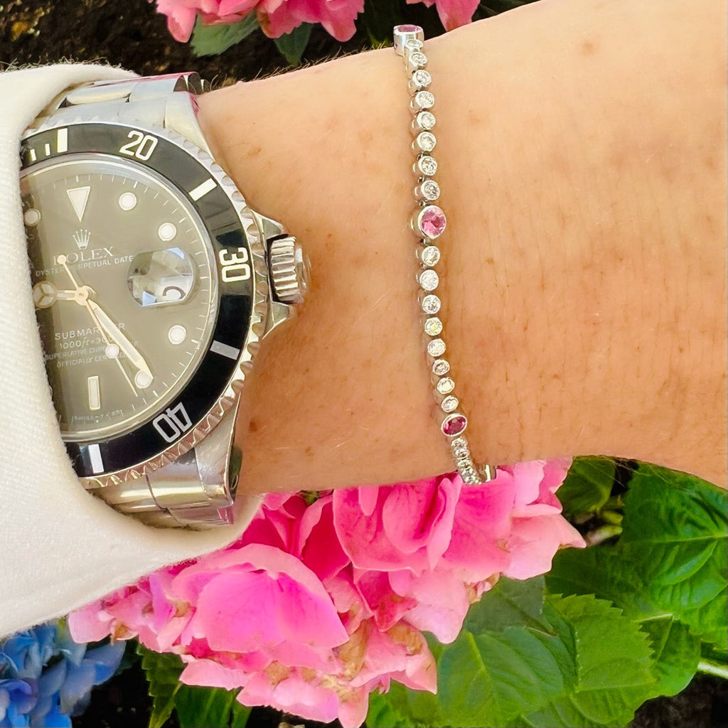 Diamond & Pink Tourmaline Line Bracelet