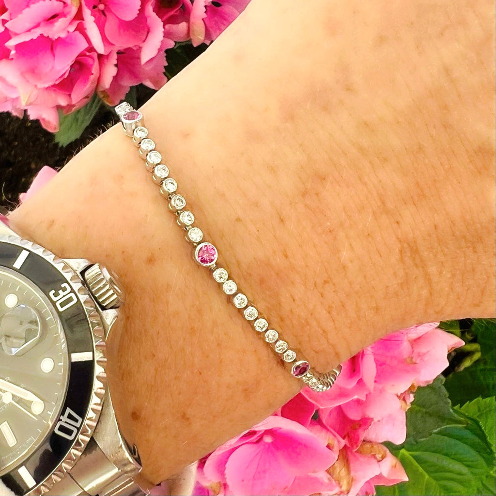 Diamond & Pink Tourmaline Line Bracelet