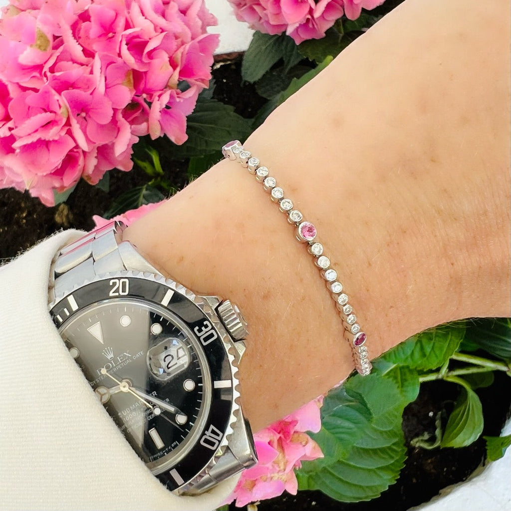 Diamond & Pink Tourmaline Line Bracelet