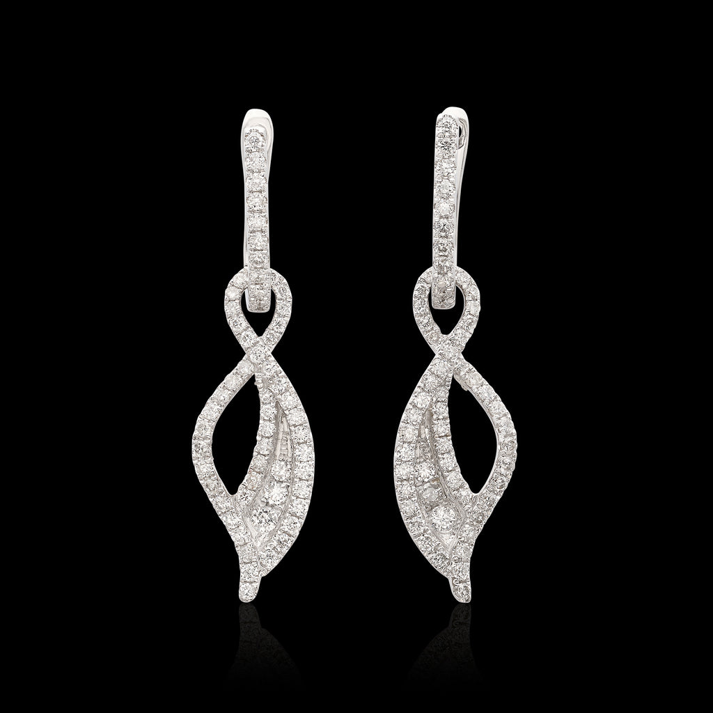 Elegant Diamond and 18k White Gold Drop Day/Night Earrings
