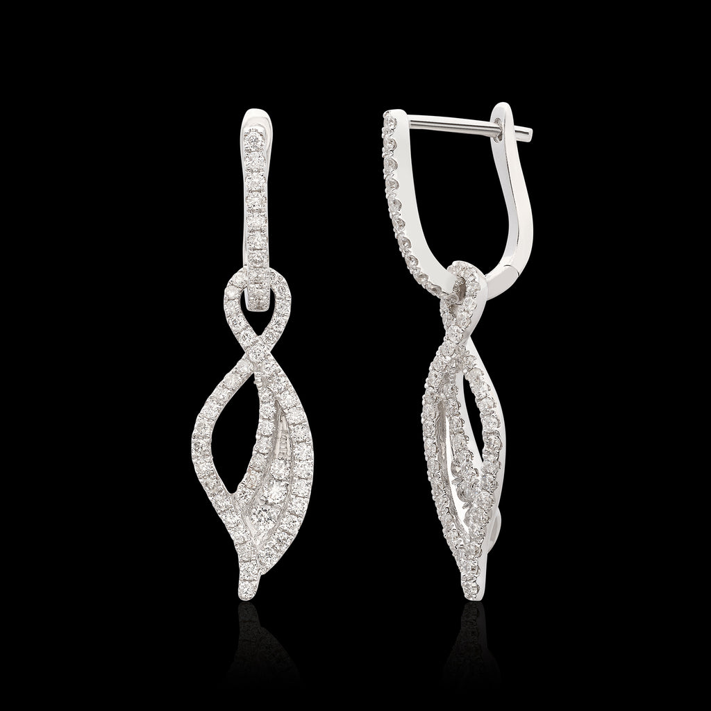 Elegant Diamond and 18k White Gold Drop Day/Night Earrings